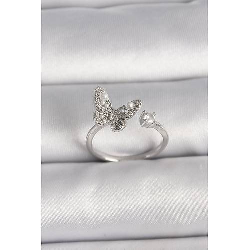 Pirin� G�m�� Renk Zirkon Ta�l� Kelebek Model �nci Detay Ayarlanabilir Y�z�k