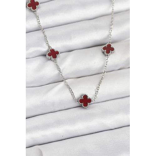 316L �elik Zincir G�m�� Renk Bordo Baby Boy Yonca Kad�n Kolye