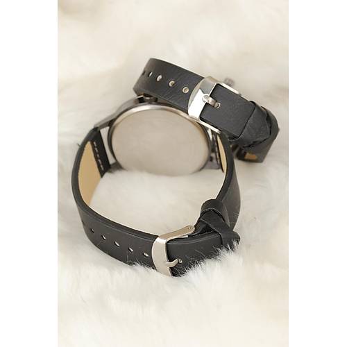 Siyah Deri Kordonlu F�me Renk Metal Kasa Sevgili Saatleri