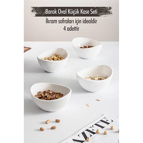 Akrilik Barok Beyaz Oval 4'l� K���k Kase Seti & �erezlik & Sunumluk & �kraml�k (Cam De�ildir)