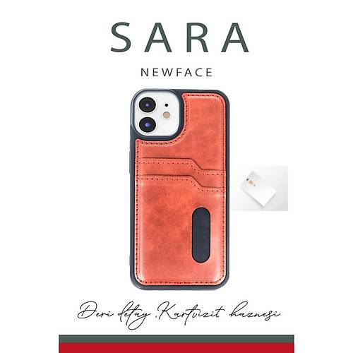 iPhone 11 K�l�f Sara Kartvizitli Deri K�l�f - Koyu Ye�il