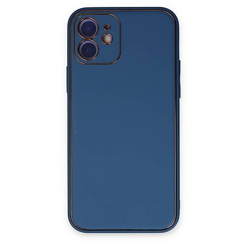 iPhone 12 K�l�f Coco Deri Silikon Kapak - A��k Mavi
