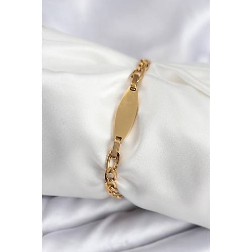 316L �elik Gold Renk Oval Yaz� Yazmaya Uygun Kad�n Bileklik