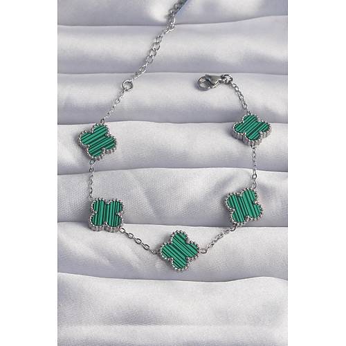 316L �elik G�m�� Renk �izgili Ye�il Mineli Yonca Bileklik