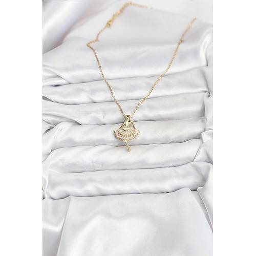 316L �elik Zincir Gold Renk Balerin Model Kad�n Kolye
