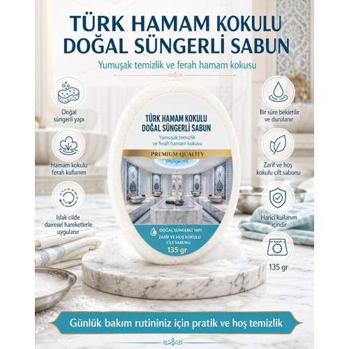 T�rk Hamam Kokulu Do�al S�ngerli Sabun 135 gr El Y�z ve V�cut Temizli�i ��in Ho� Kokulu Sabun