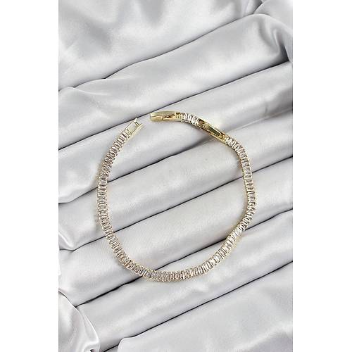 Pirin� Zirkon Ta�l� �nce Su Yolu Model Gold Renk Kad�n Bileklik