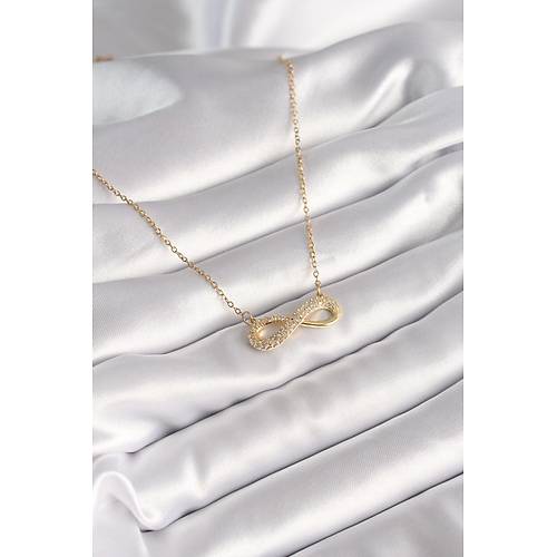316L �elik Gold Renk Zincir Zirkon Ta�l� Sonsuzluk Model Kad�n Kolye
