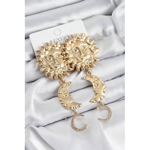 Pirin� Zirkon Ta�l� Sallant�l� G�ne� Model Gold Renk Kad�n K�pe