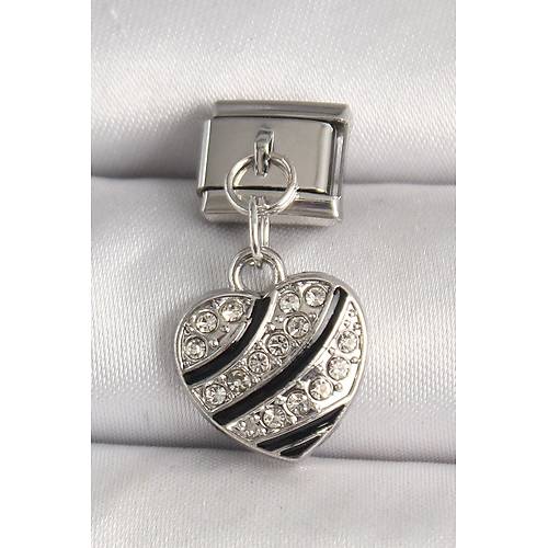 316L �elik G�m�� Renk Zirkon Ta�l� Kalp Model Nomination Charm