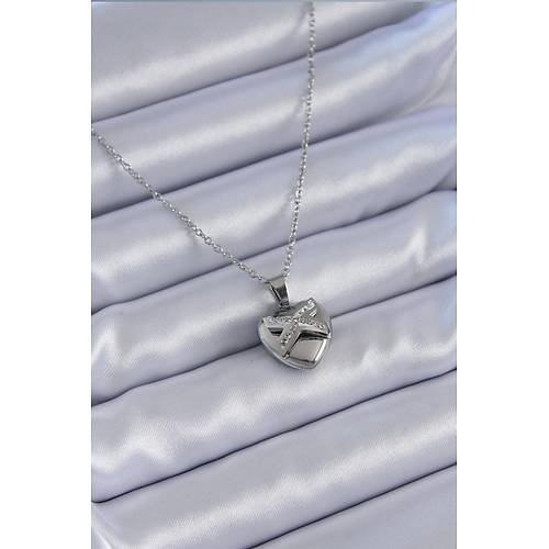 316L �elik G�m�� Renk Zirkon Ta�l� Kalp Model Kad�n Kolye