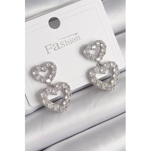 Pirin� G�m�� Renk Zirkon Ta�l� Sallant� Kalp Model Kad�n K�pe