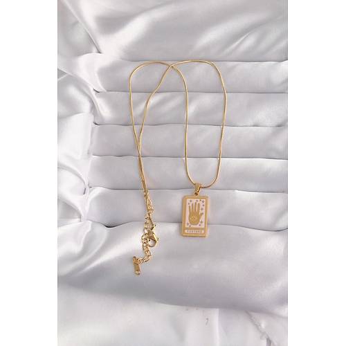 316L �elik Gold Renk Pembe Mineli El Fig�r Tarot Kolye