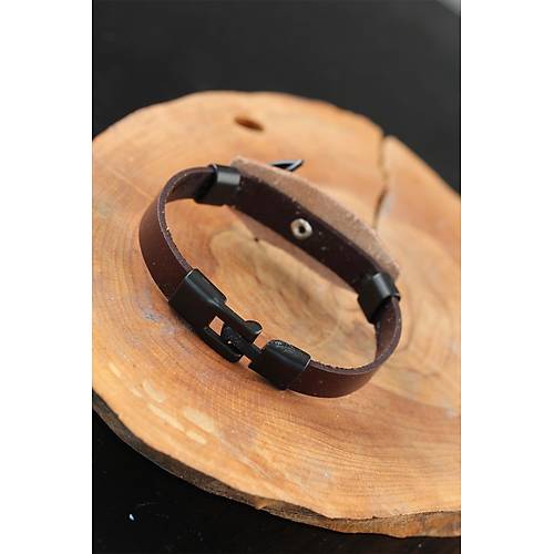 Siyah Deniz �apal� �elik Aksesuarl� Kahverengi Deri Erkek Bileklik