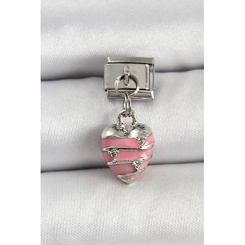 316L �elik G�m�� Renk Pembe Kalp Model Nomination Charm