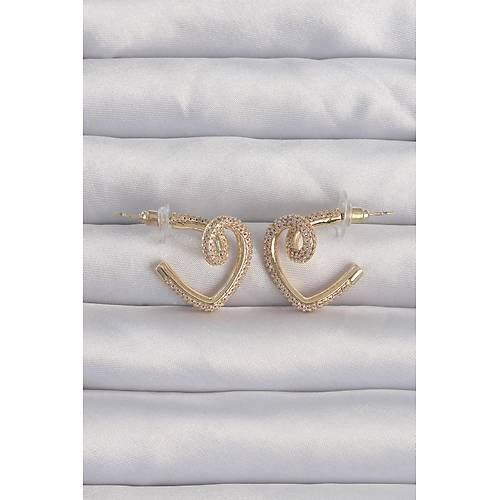 Pirin� Gold Renk Zirkon Ta�l� K�vr�ml� Yar�m Kalp K�pe
