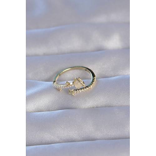 Pirin� Gold Renk Zirkon Ta�l� �ncili Sat�rn Model Ayarlanabilir Y�z�k