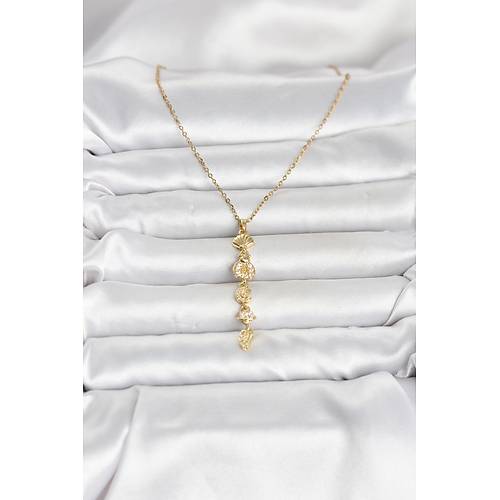 316L �elik Gold Renk Deniz Temal� Y Model Zirkon Ta�l� Kad�n Kolye