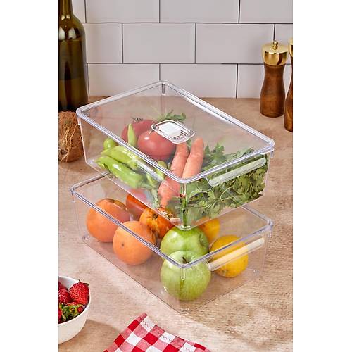 2'li B�y�k Boy Vakum D��meli Kapakl� Dolap ��i Organizeri & K�r�lmaz D�zenleyici Kutu (6,5Lt)