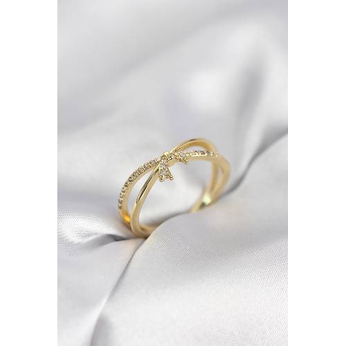 Gold Renk Zirkon Ta�l� Fiyonk Model Kad�n Y�z�k