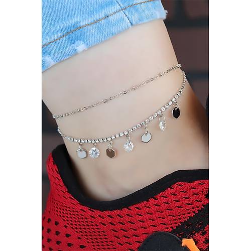 Zirkon Ta�l� Silver Renk Kaplama Kalpli Hal Hal