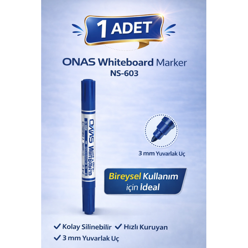 ONAS Whiteboard Marker NS-603 Mavi Tahta Kalemi 3 mm Yuvarlak U� 1 Adet