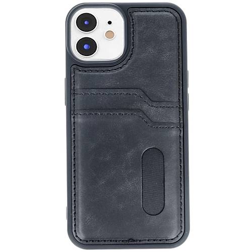 iPhone 11 K�l�f Sara Kartvizitli Deri K�l�f - Siyah