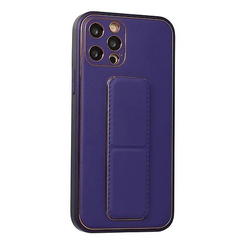 iPhone 12 Pro K�l�f Coco Deri Standl� Kapak - Mor