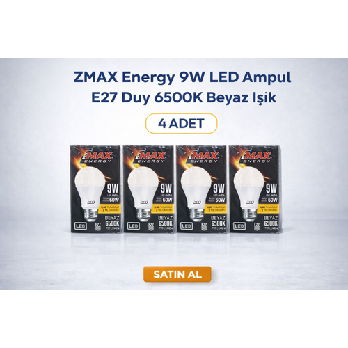 ZMAX Energy 9W LED Ampul E27 Duy 6500K Beyaz I��k 720 L�men 60W E�de�er Enerji Tasarruflu 4 Adet