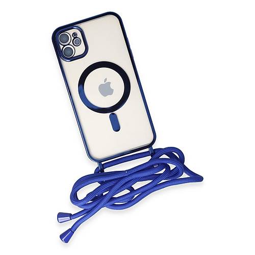 iPhone 11 K�l�f Divo Lazer Ask�l� Magsafe Kapak - Mavi