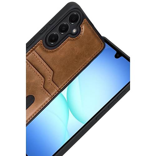 Galaxy A17 5G Sara Kartvizitli Deri K�l�f - Taba