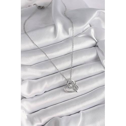 316L �elik G�m�� Renk Zincir Zirkon Ta� Detayl� Kalp Model Sonsuzluk Detay Kad�n Kolye
