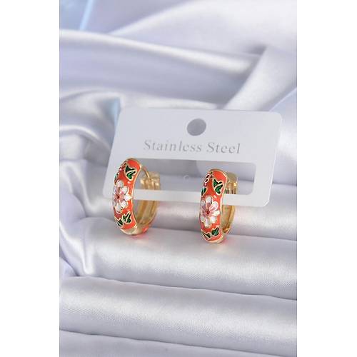 Pirin� Gold Renk �i�ek ��leme Turuncu Kad�n K�pe