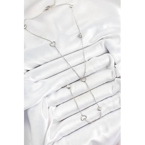 316L �elik Zirkon Ta�l� Kalp Fig�rl� Y Model G�m�� Renk Kad�n Kolye