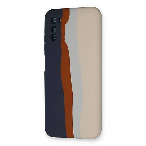 Galaxy A03S K�l�f Ebruli Lansman Silikon - Lacivert-Krem