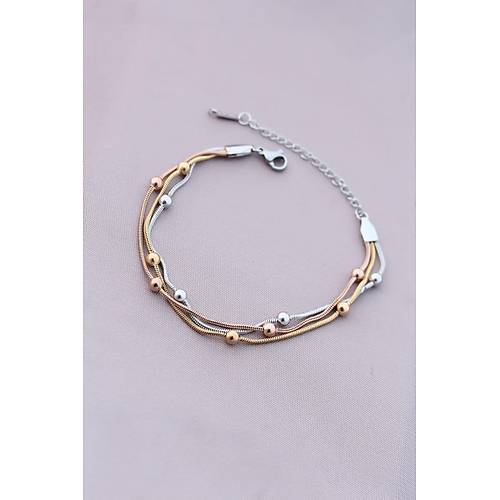 316L Kararmaz �elik G�m�� Renk Top Zincirli Kad�n Bileklik