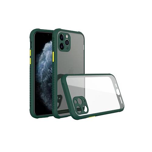iPhone 11 Pro K�l�f Miami �effaf Silikon - Koyu Ye�il