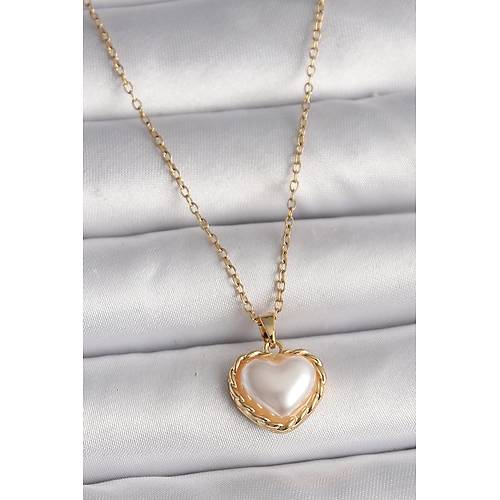 316L �elik Gold Renk Zincir 3D �nci Kalp Model Kad�n Kolye