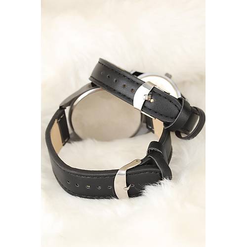 Siyah Renk Deri Kordonlu �stanbul Tasar�ml� Sevgili Saatleri