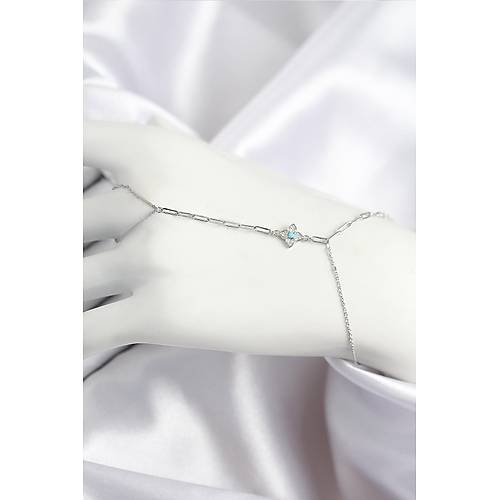 Pirin� Zirkon Ta�l� Mavi Boncuklu Yonca Model G�m�� Renk �ahmeran