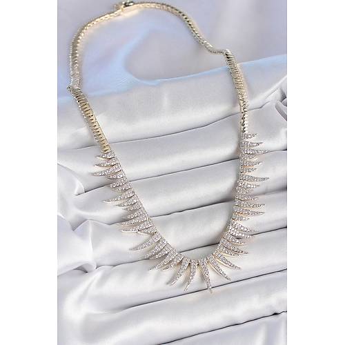 Pirin� Gold Renk Zirkon Ta�l� Sivri Model VIP Seri Kad�n Kolye