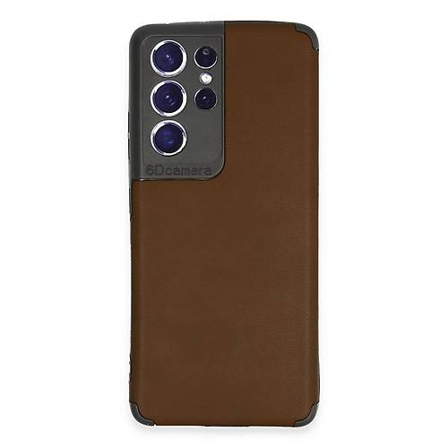 Galaxy S21 Ultra K�l�f Loop Deri Silikon - Kahverengi