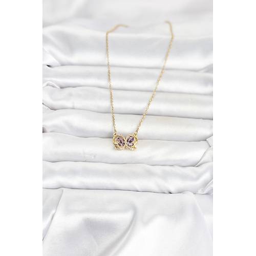 316L �elik Zincir Gold Renk Mor Kelebek Model Kad�n Kolye