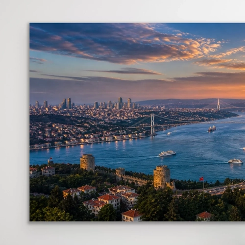 3 Bo�az Manzaral� �stanbul Kanvas Tablo 60X120 CM