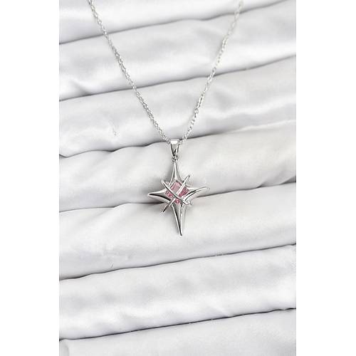 316L �elik G�m�� Renk Zirkon Ta�l� Kutup Y�ld�z� Model Kad�n Kolye