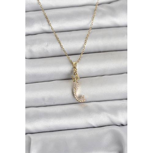 316L �elik Zincir Gold Renk Zirkon Ta�l� Deniz K�z� Model Kad�n Kolye