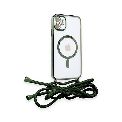 iPhone 11 K�l�f Divo Lazer Ask�l� Magsafe Kapak - Koyu Ye�il