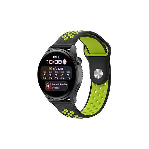 Watch 20mm Spor Delikli Kordon - Siyah-Ye�il
