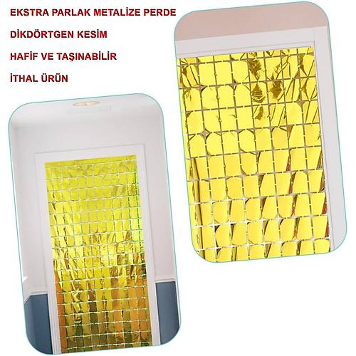 Ekstra Metalize Alt�n Renk Disko Dikd�rtgen Kesim Kap� Perdesi Dekorasyon 1x2 Metre