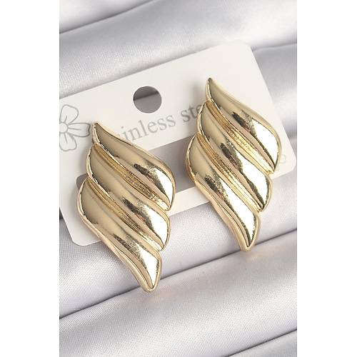 Pirin� Gold Renk 3 S�ral� Dalgal� Model Kad�n K�pe